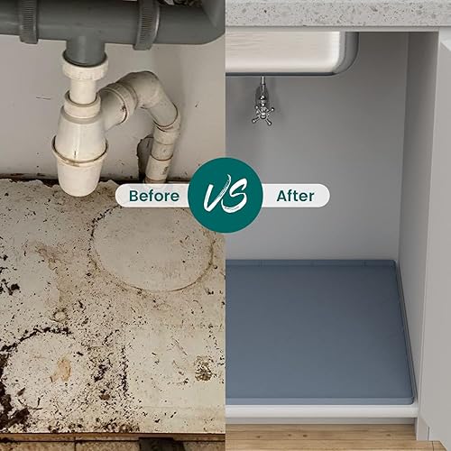 Miniatura 3 de Tapete para debajo del fregadero, bandeja de silicona para gabinete de cocina de 34 x 22 pulgadas, impermeable y flexible para debajo del fregadero