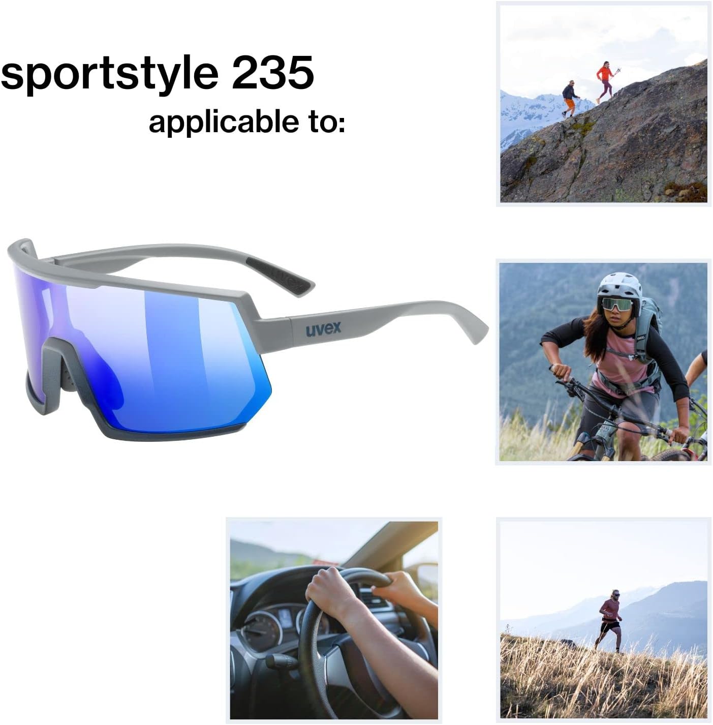 uvex sportstyle 235 - Sports Glasses for Men and Women - 100% UVA, B, C Protection - Pressure-free Fit & Perfect Hold - Rhino Deep Space Matt/Blue - One Size
