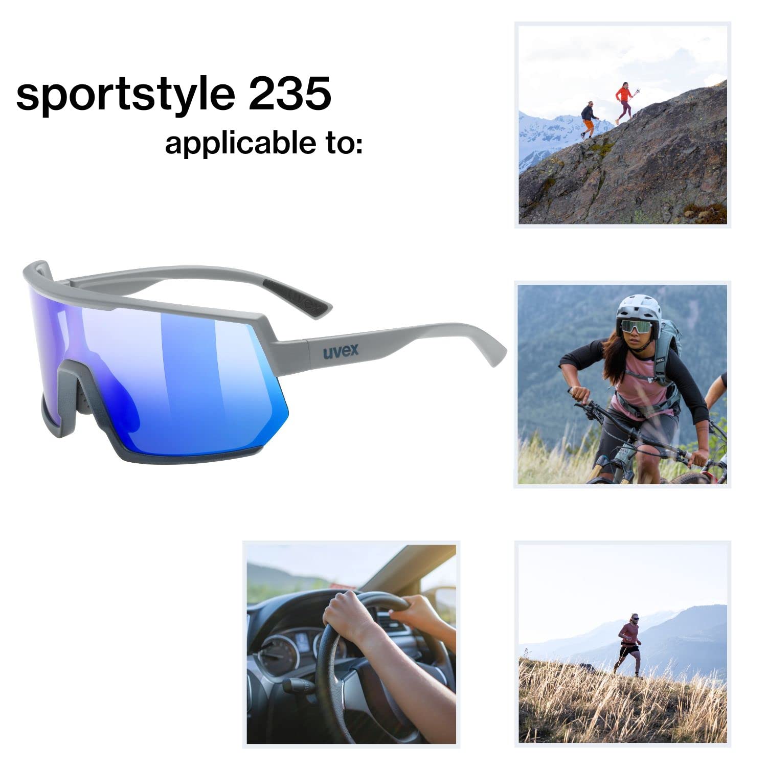 uvex sportstyle 235 - okulary sportowe unisex - bez efektu zaparowania - komfort noszenia bez ucisku i stabilność - rhino deep space matt/blue - one size