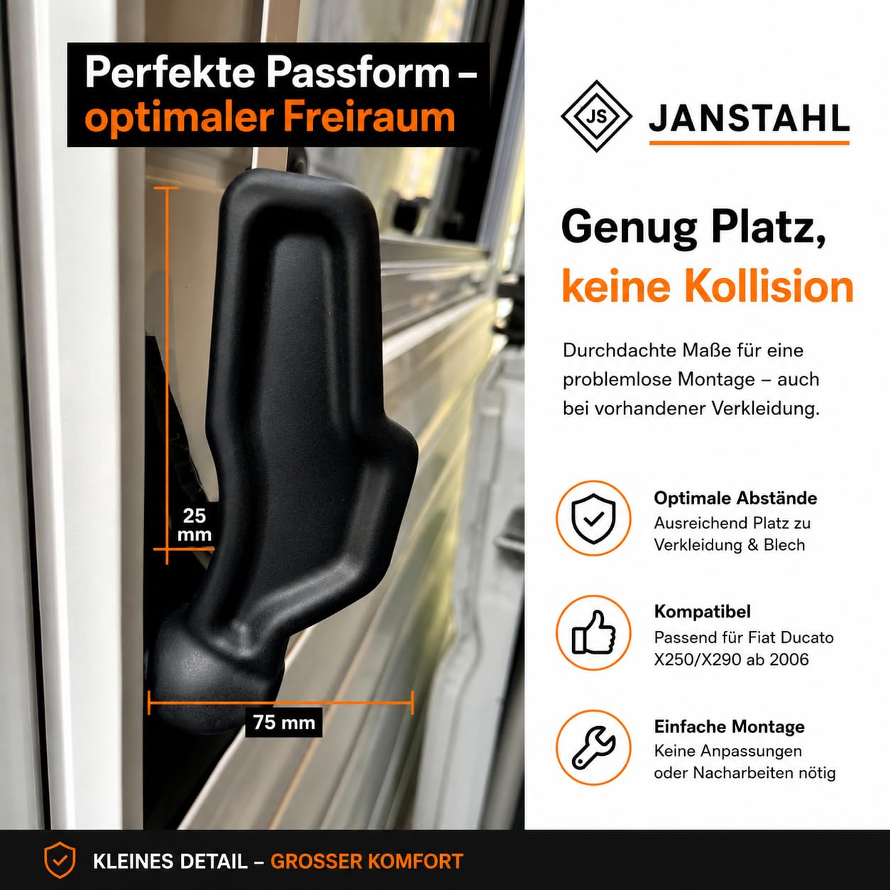Maniglia scorrevole XXL ergonomica per Fiat Ducato/Peugeot Boxer/Citroën Jumper (dal 2006) – ultra resistente in nylon rinforzato con fibra di vetro – JANSTAHL
