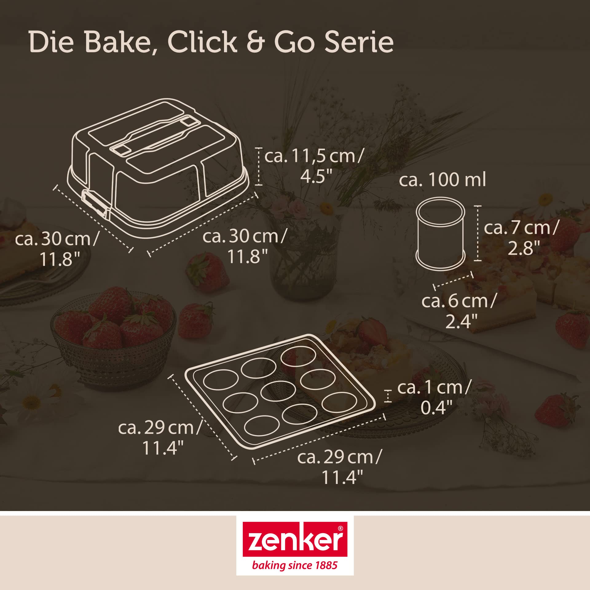 Zenker Bake, Click & Go blacha do tortów z pokrywką – 29 x 29 x 7 cm – forma do pieczenia z pasującą pokrywką do bezpośredniego transportu – forma do pieczenia i transportu
