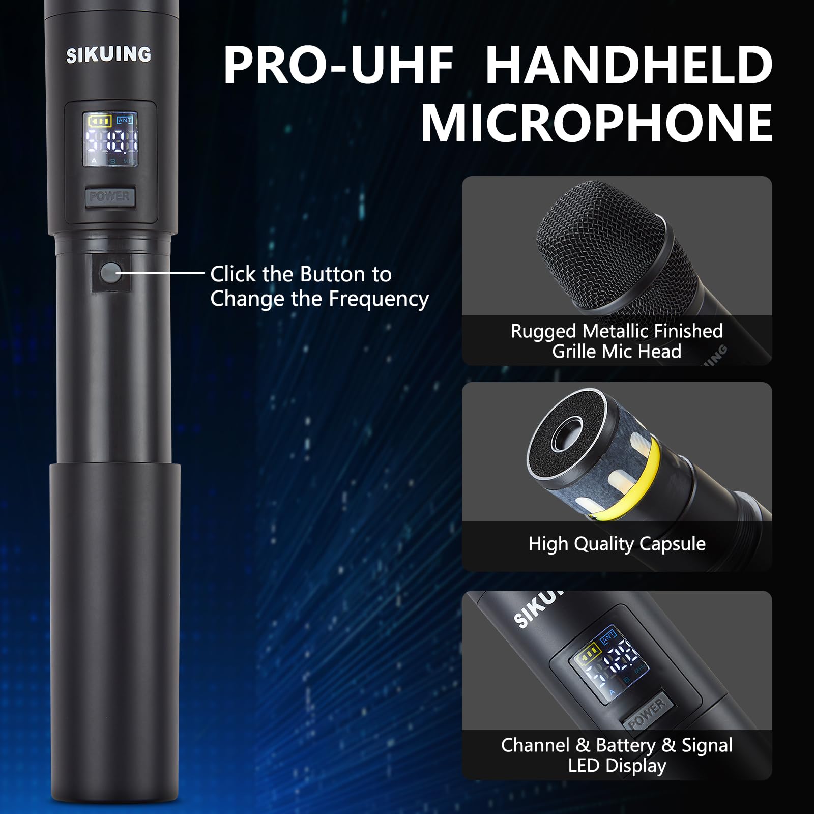 Système de Microphone sans Fil UHF à 4 canaux avec Microphones à Main sans Fil, 4 x 50 fréquences réglables, idéal pour Les réunions de karaoké, l'église, Une portée de 300 m