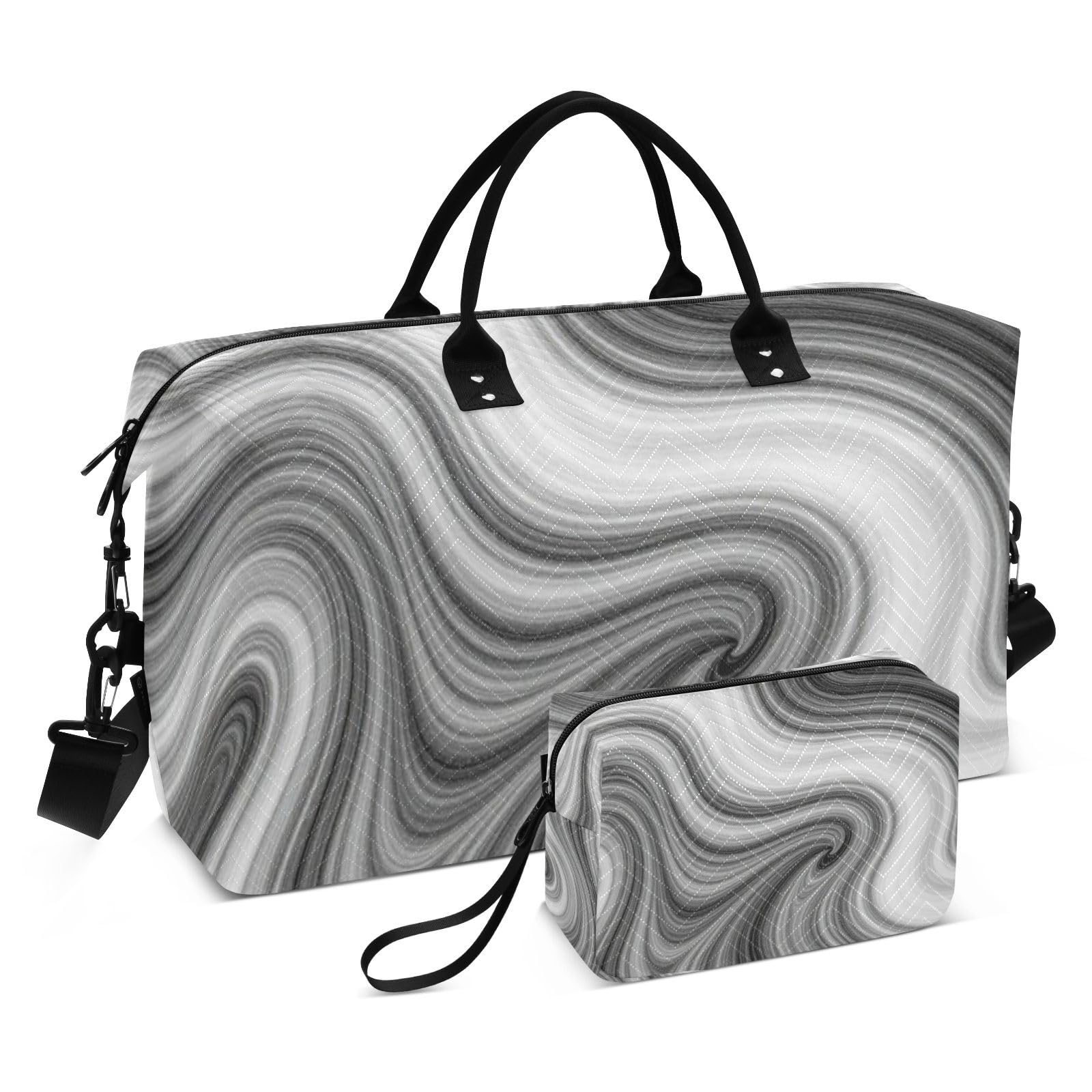 Handgepäck-Set, Doppeltaschen-Set, voller Druck, mehrere Taschen, praktisch, Urlaub, Reisen, Silberner Marmor, One Size, Klassisch