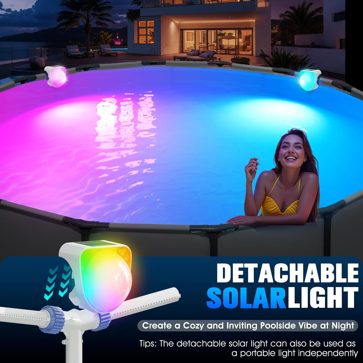 2025 Upgrade Solar Fountain Light Show,Adjustable Dual Spray Sprinkle Pool Fountains for Inground Pool Waterfall,Swimming Pool Water Fountains,Pool Sprayer Fountain for Pool Cooling-Purple