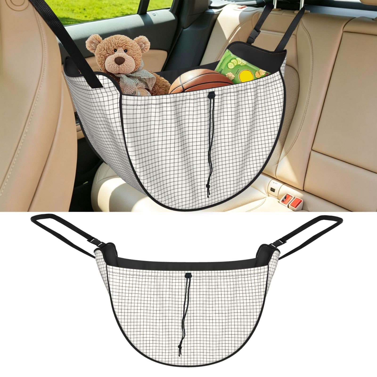 Cntdbu Black White Plaid Car Seat Organizer-Backseat Storage Bag For Travel
