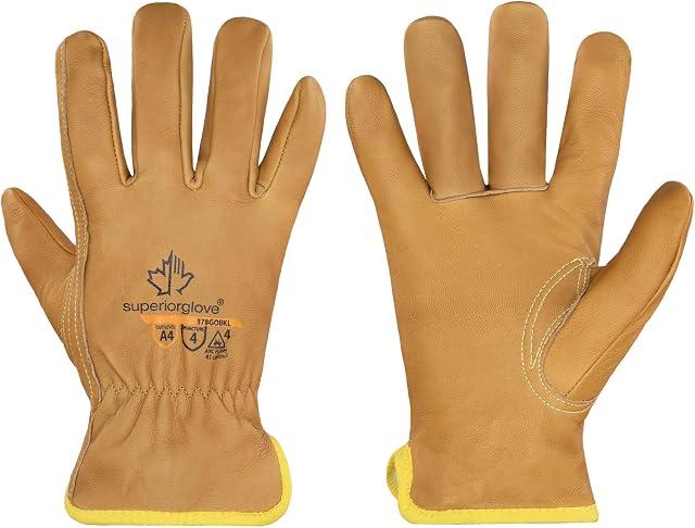 Superior Glove Endura Gants de travail en cuir résistant à la coupe et à l'eau pour hommes & Femmes – 378GOBKL Moyenne (paquet de 1 Paire)