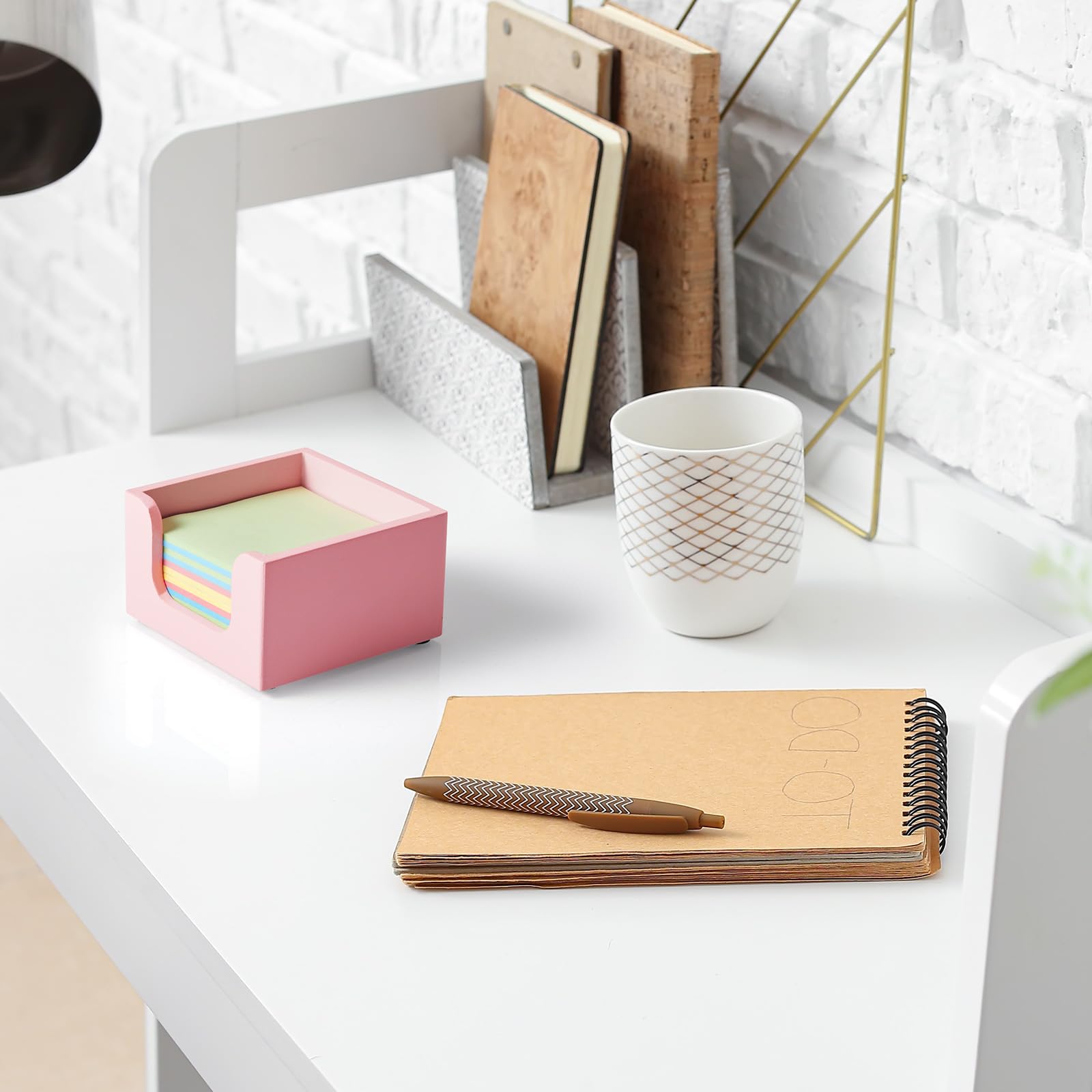 Soporte para notas adhesivas, dispensador de notas de madera para accesorios de escritorio de oficina, soporte autoadhesivo para bloc de notas, organizador dispensador de bloc de notas para