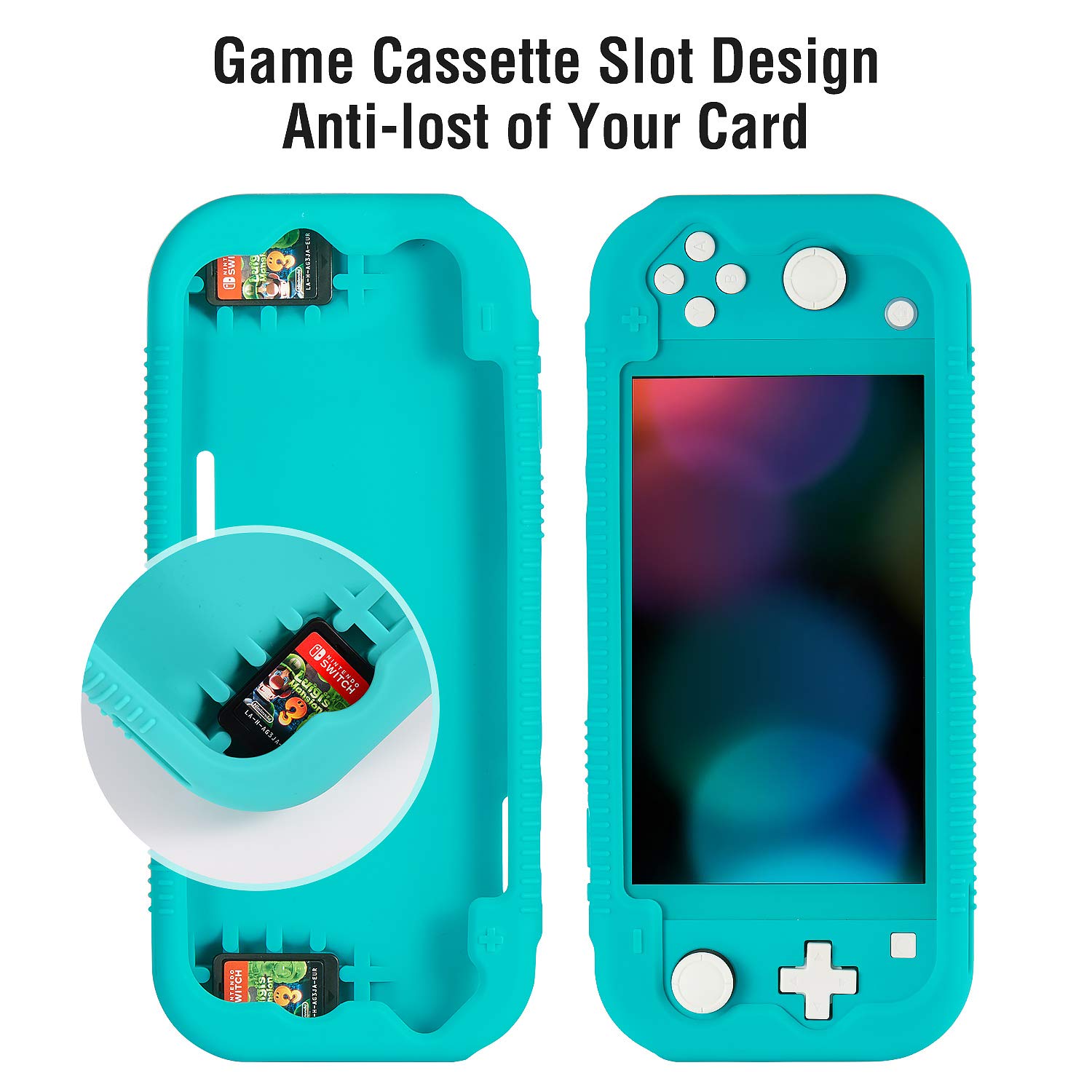 Teyomi - Funda de Silicona para Nintendo Switch Lite con Protector de Pantalla, 4 Piezas Joystick Tapas y Ranuras para Tarjetas, Carcasa con Soporte, diseño Resistente a Golpes y arañazos