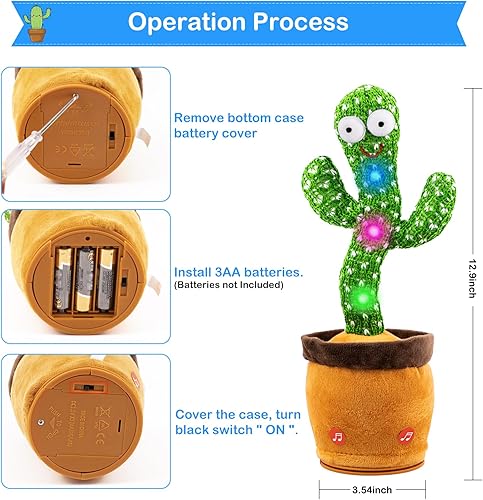 Miniatura 9 de Ayeboovi Juguete para bebé de cactus que habla bailando, imitando el juguete de grabación repite lo que dices, cantando 120 canciones, juguetes para