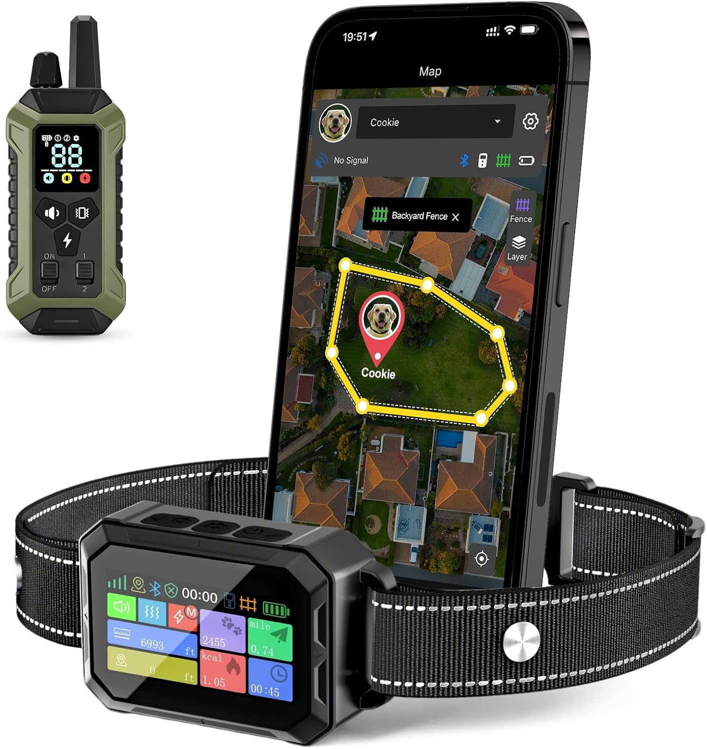 GPS Wireless Dog Collar Fence System - No Monthly Fee App Control, Custom Polygon Boundary & Remote Training, Free Phone Tracker for Up to 5 Pets, Virtual Electric Fence for Dogs, Black