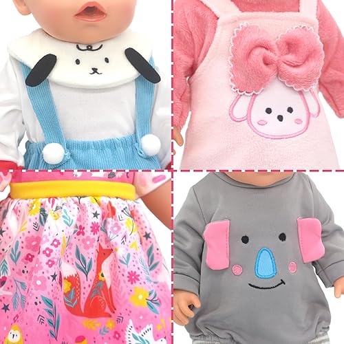 Miniatura 5 de SOTOGO 5 juegos de ropa de muñeca de bebé, trajes con sombreros para muñecas recién nacidas de 14 a 17 pulgadas, ropa de muñecas americanas de 18