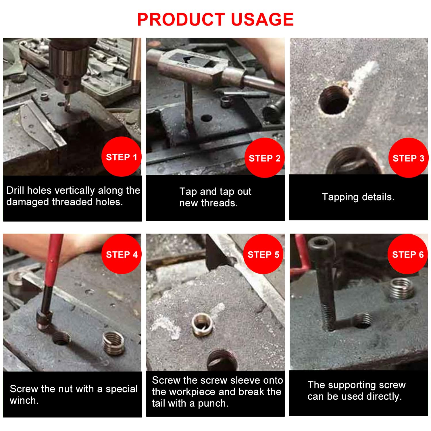 Kit de reparación de rosca helicoil, 131 piezas, métrico M5 M6 M8 M10 M12 con herramienta de reparación de inserción de rosca de taladro HSS