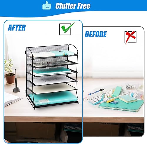 Miniatura 3 de Easepres Organizador de archivos de malla de 6 niveles para documentos de escritorio para oficina o hogar color negro Negro, Paquete de 2 Negro,