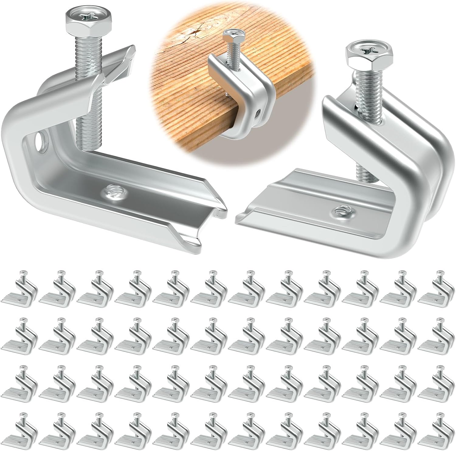 1/4" x 20 Beam Clamp for Threaded Wire Ring, Zinc Plated Steel Beam Clamp with Harden Point Screws for 1/2 inch Flanges 50 Pack