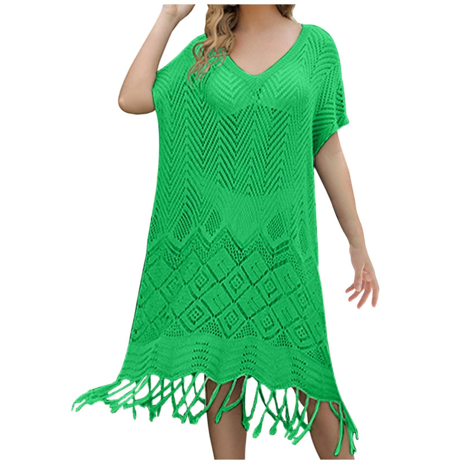 DJYQLCWA de Playa de Talla Grande ahuecada con Flecos de Color Liso para Mujer Bikinis Lentejuelas