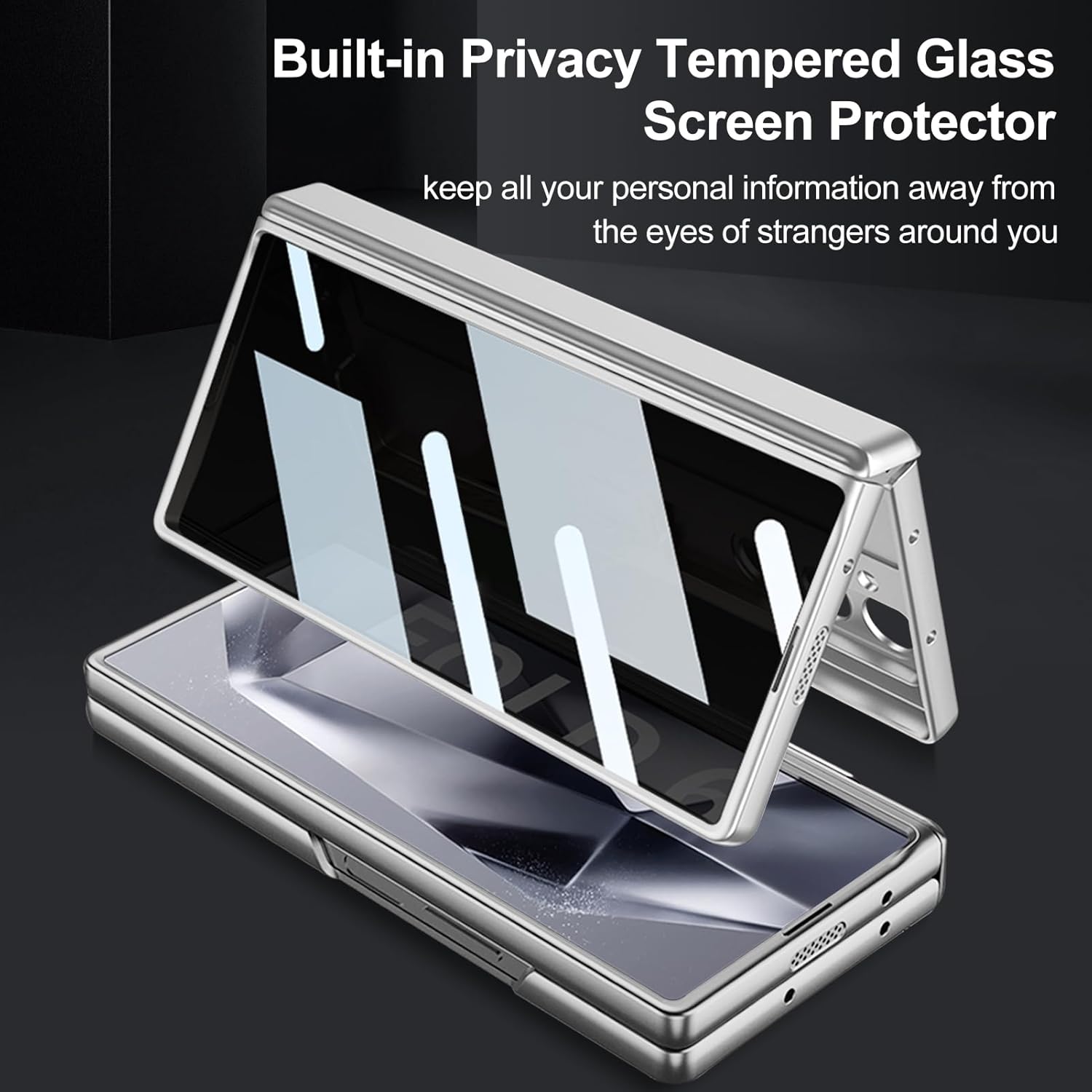 PUROOM for Samsung Galaxy Z Fold 6 Case with Privacy Screen Protector, Z Fold 6 Magnetic Hinge Coverage Protective All-Inclusive Kickstand Shockproof Case (Silver)