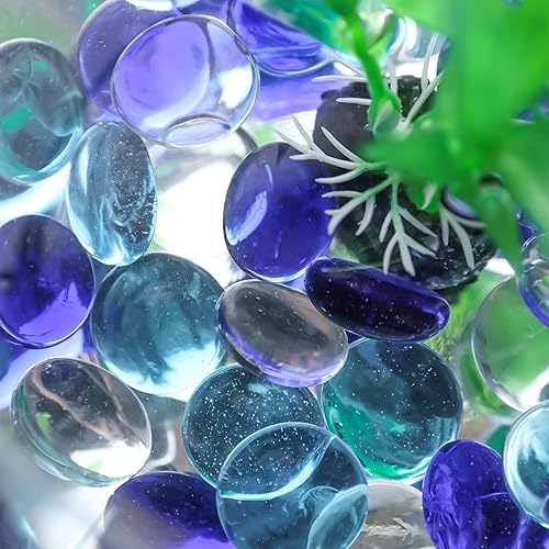 Miniatura 5 de FUTUREPLUSX 50 unidades de canicas de vidrio plano, rocas para acuario, pecera, grava, guijarros, cuentas decorativas para pecera, manualidades,