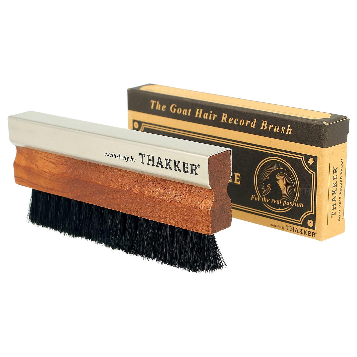 THAKKER William's Black Goatee - Premium Schallplattenbürste mit 100% Ziegenhaar | Antistatisch | Vinyl-Bürste für Nass- & Trockenreinigung | Echtholz-Griff | Retro-Design | kein Nylon