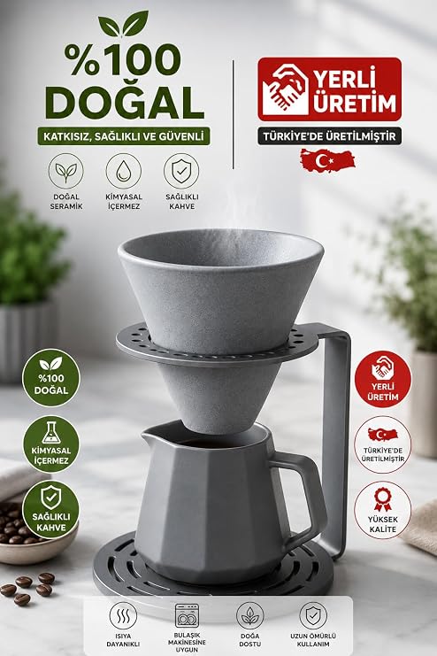 Premium SINIRSIZ KULLANIM Seramik Kahve Filtresi Filtre Kahve Kağıdı V60 Yerine Yeniden Kullanılabilir Kahve Filtresi, Kahve Filtre Kağıdı Alternatifi, Filtre Kağıdı Gerektirmez, Kahve Filtre, Gri