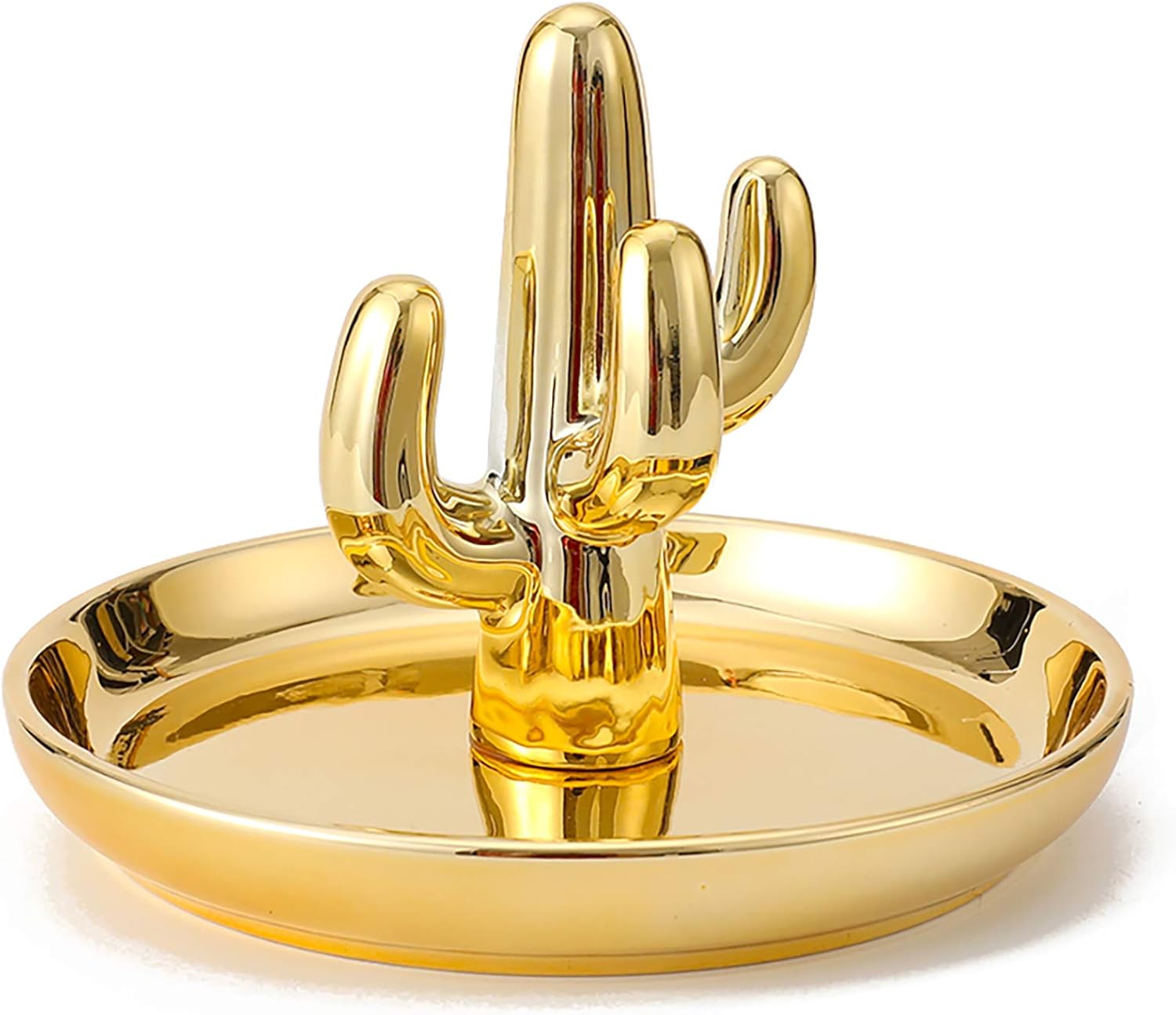 Stephanie Imports Ceramic Golden Cactus Jewelry Ring Dish Tray