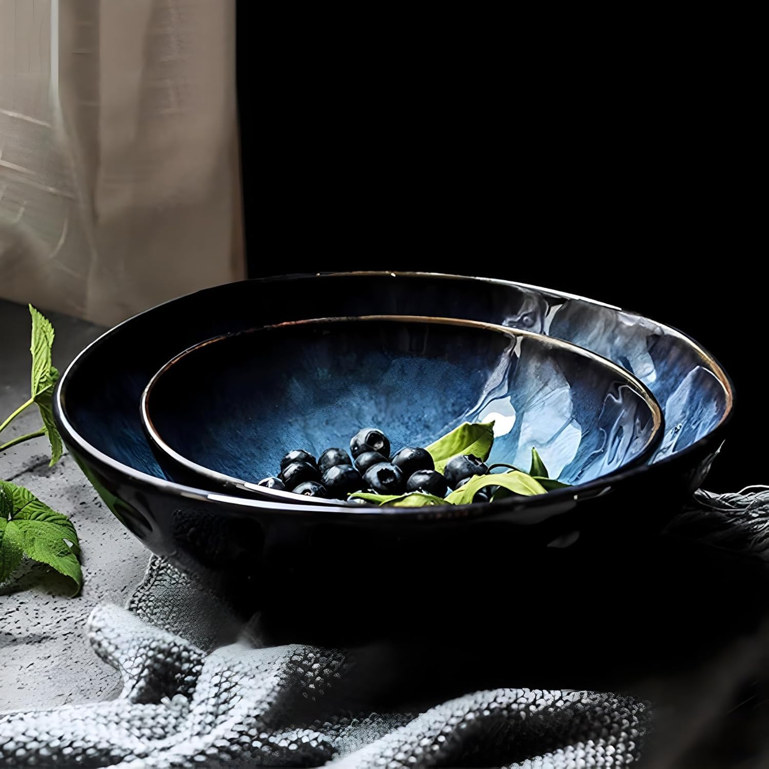 Style Japonais Beau Bol en Céramique Créatif Bol à Soupe Rétro Salade De Fruits Assiette Plat Ramen Récipient Ustensiles Maison, Black, M