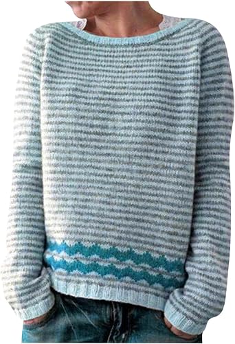 Women's Fair Isle Sweaters 2023 Casual Crewneck Long Sleeve Tunic Loose Knit Pullover Novelty Sweater Fall Clothes