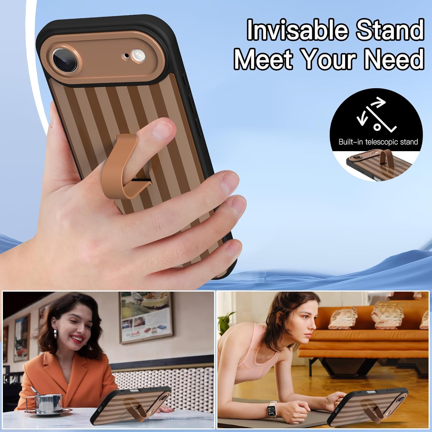 KANGHAR Compatible with iPhone Air Case Broen Stripes Pattern Finger Stand Design Full Body Rugged Shockproof Protection Glossy Protective Kickstand Phone Cover 6.7 Inch