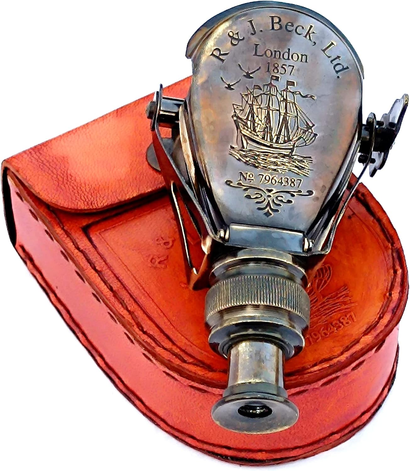 Marine Vintage Antique Handheld Brass Monocular Binocular for Hunting,Bird Watching,Trekking,Camping, Sports,Outdoor Games,Binocular for Adults and Kids with Leather Cover, ASI0055