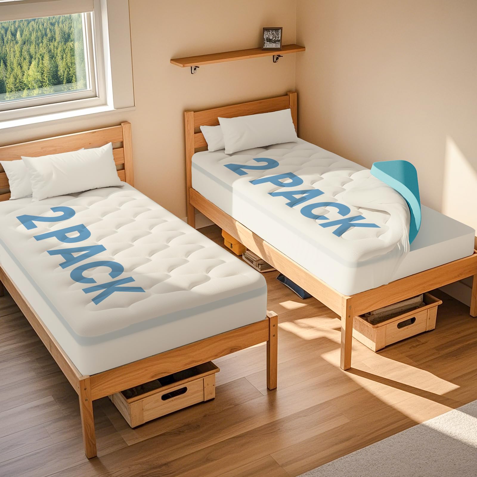 ohgeni cooling 4 inch twin size dual layer mattress topper 2 pack, 2 inch gel memory foam, 2 inch soft pillow top pad, washable bedroom cover for kids mattresses, sleep comfort and back pain relief