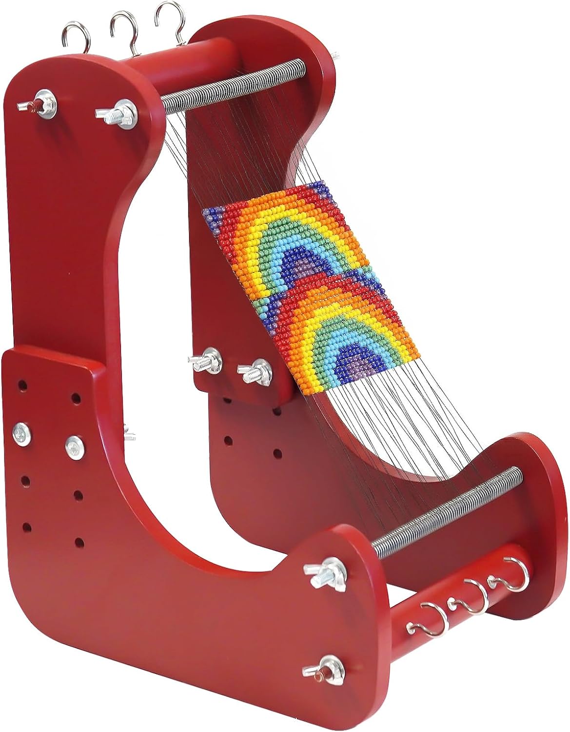 Adjustable Standing Bead Loom, Wood Beading Loom Kit with 4 Length Options, Ergonomic Angled Design, Work Area 7.5" to 10.5", Full Size 7" x 14" x 10", Includes Threader & Brush, for Jewelry & Crafts