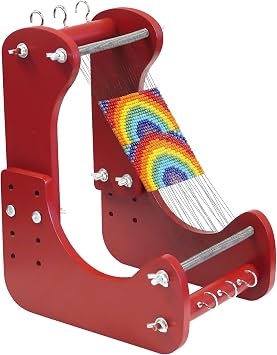 Adjustable Standing Bead Loom, Wood Beading Loom Kit with 4 Length Options, Ergonomic Angled Design, Work Area 7.5" to 10.5", Full Size 7" x 14" x 10", Includes Threader & Brush, for Jewelry & Crafts