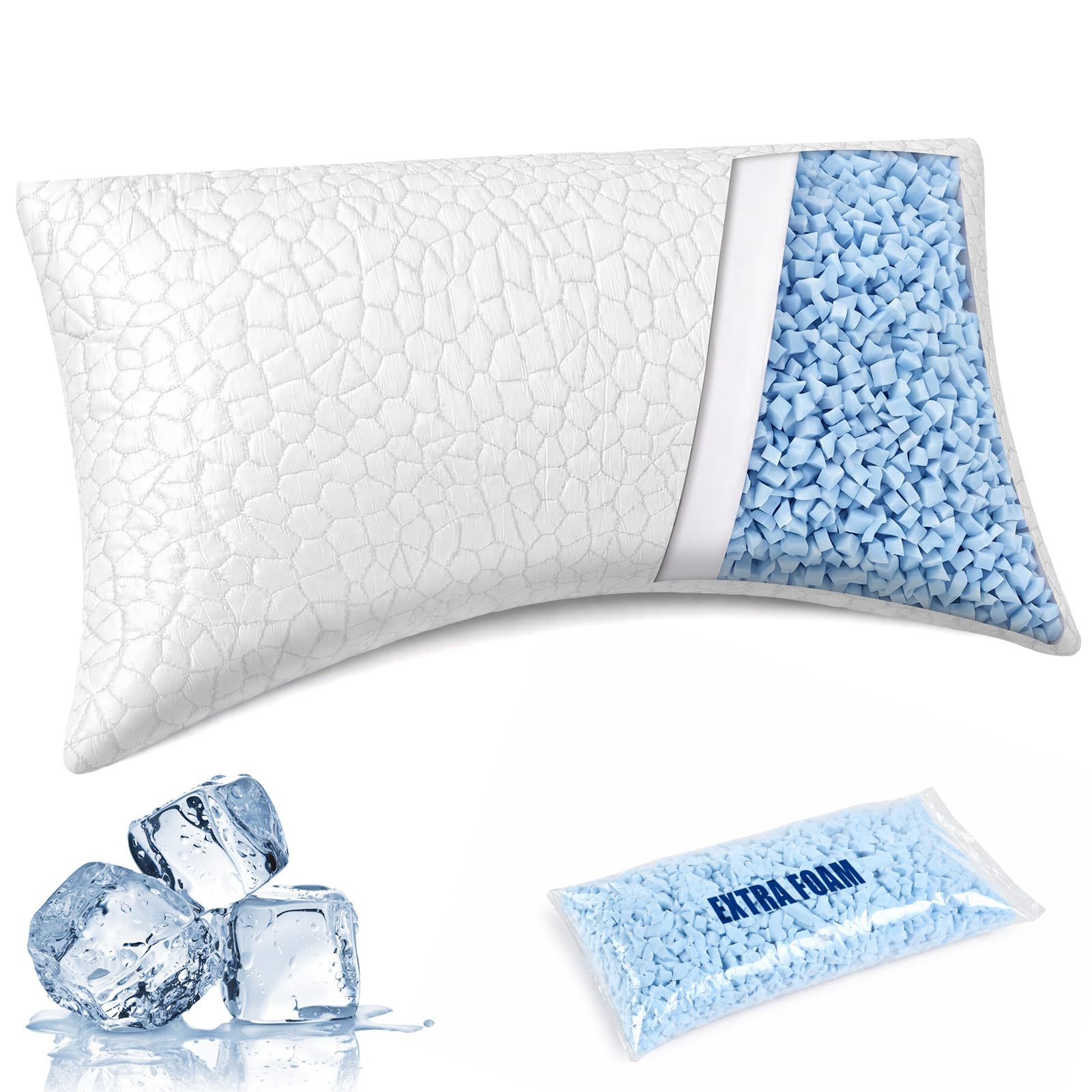 Almohada para dormir de lado ajustable con relleno de espuma viscoelástica de 200 g, almohada de refrigeración ergonómica con diseño curvado para soporte de cuello y hombros, almohada ortopédica