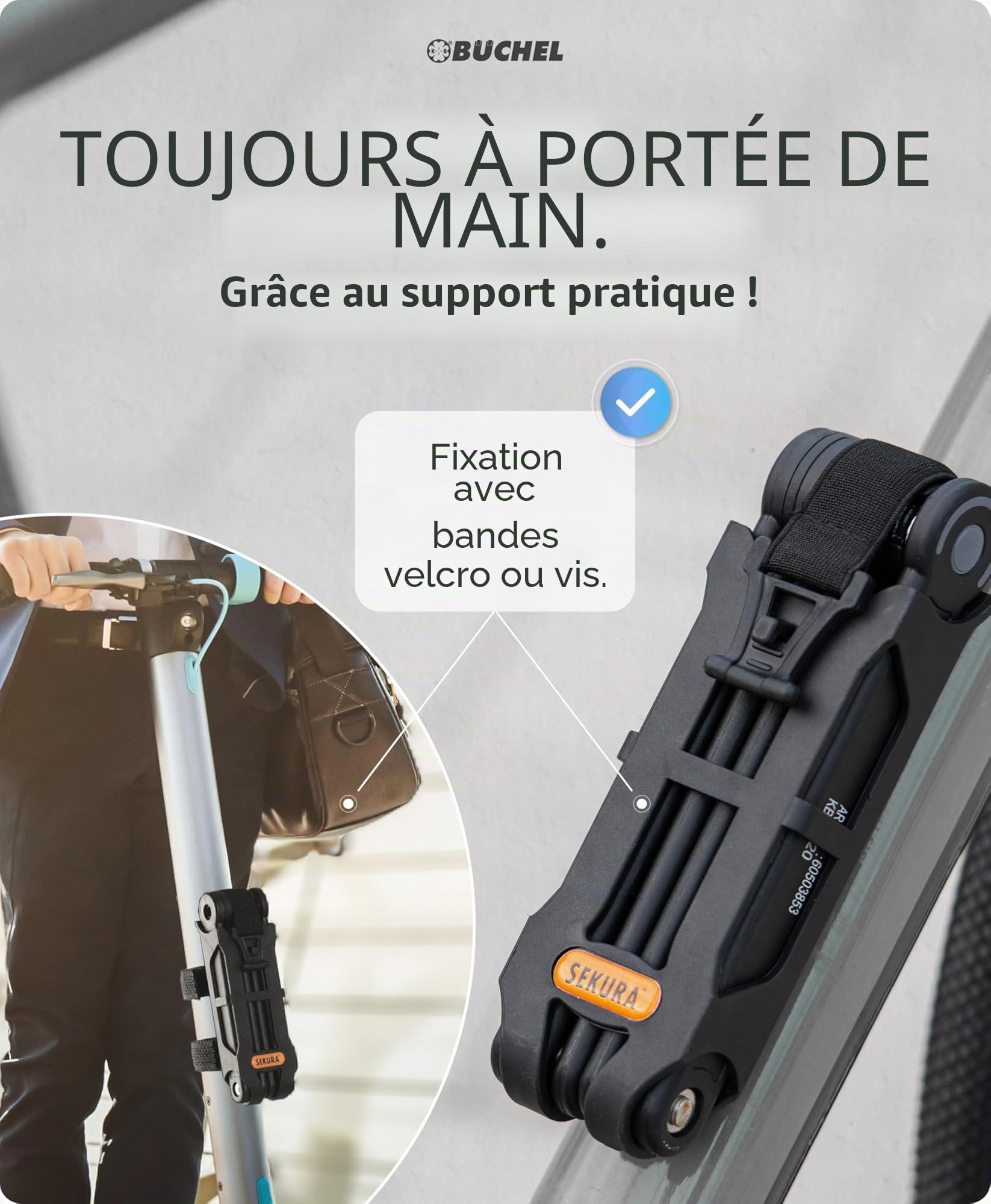 Büchel Sekura Antivol Velo 110 cm - cadenas velo, moto, E-Bike, scooter, poussette, remorque - Protection antivol sûre avec support - anti vol velo en acier trempé – Déverrouillage par clé Büchel Sekura Antivol Velo 110 cm - cadenas velo, moto, E-Bike, scooter, poussette, remorque - Protection antivol sûre avec support - anti vol velo en acier trempé – Déverrouillage par clé