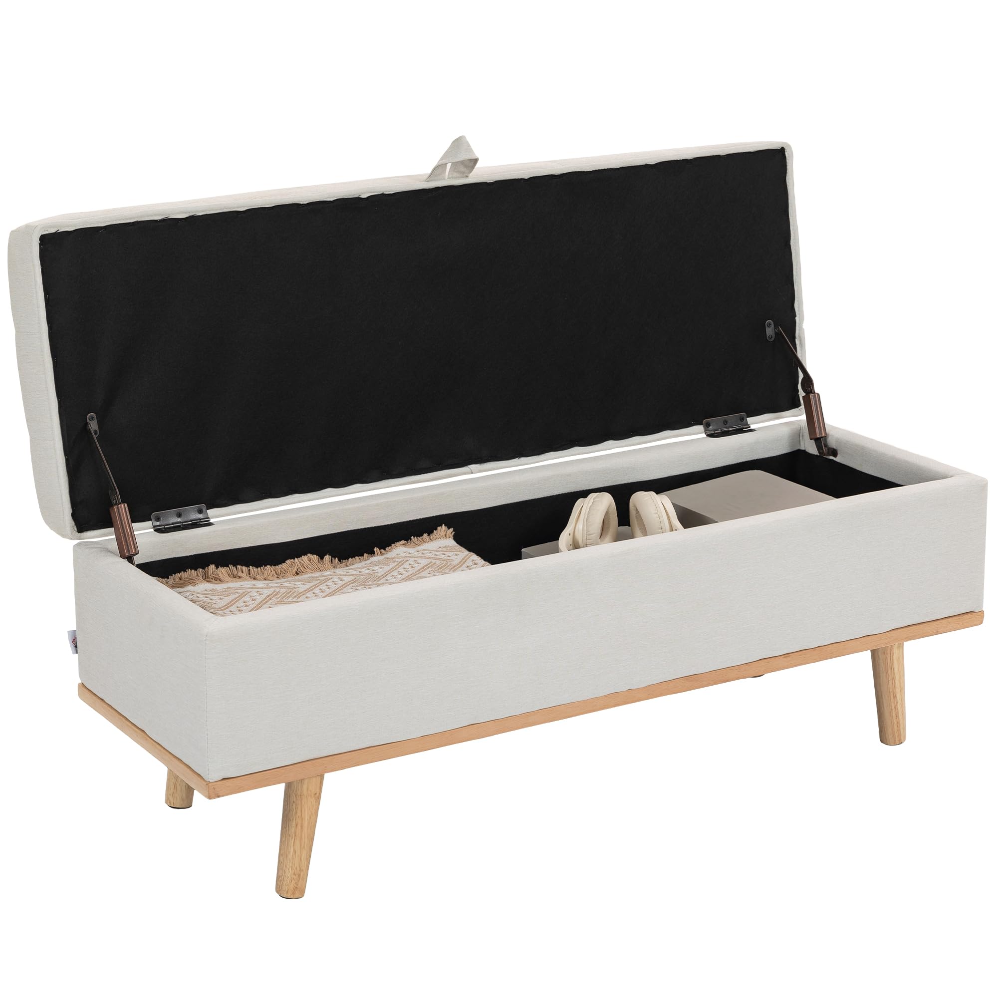 HOMCOM Pouf Contenitore 80L Imbottito Poggiapiedi 118x42x45 cm Crema