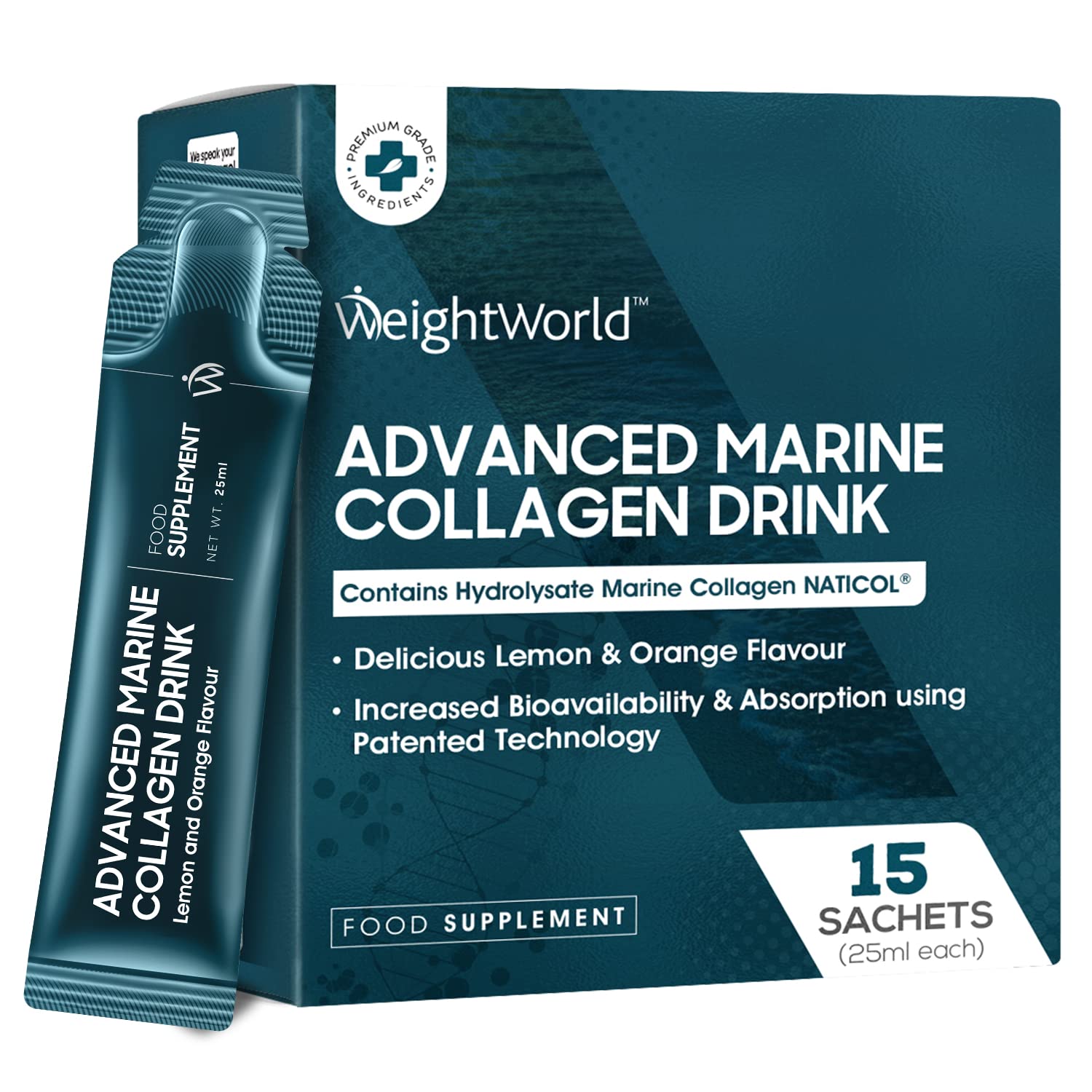 Buy Marine Collagen Liquid with C & B65000mg x 15 Hydrolysed Collagen Peptides Sachets (25ml