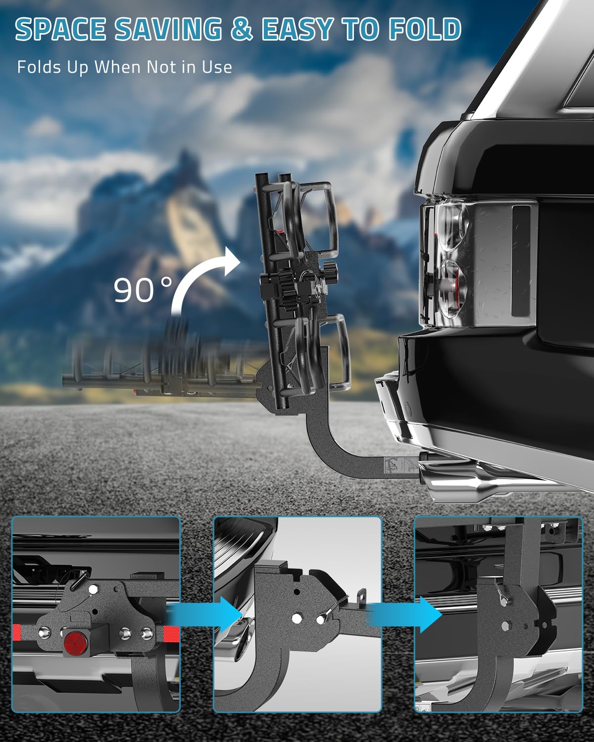 PAULINN Hitch Bike Rack con blocco del gancio, 90,7 kg 2 bici pieghevole auto SUV rack per Ebike, Fat Tire e Standard, 2 "Hitch Receiver