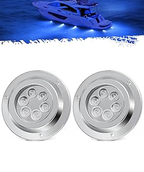 Amazon.com: Partsam 2Pcs Blue 6LED Round Underwater Boat