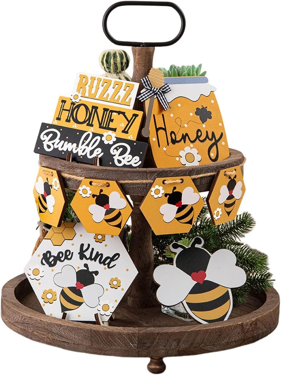 Cute Tiered Tray Decor Set, Tiered Tray Wooden Decoration