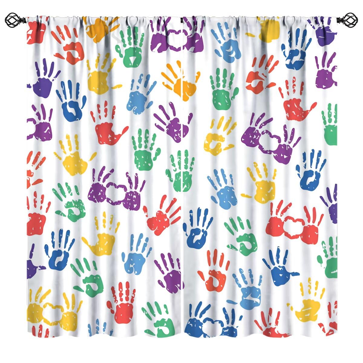 Nsbul Colorful Handprint Curtains, Back to School Decoration for First Day Window Drapes for Kids Boys Girls Kindergarten Classroom Bedroom Living