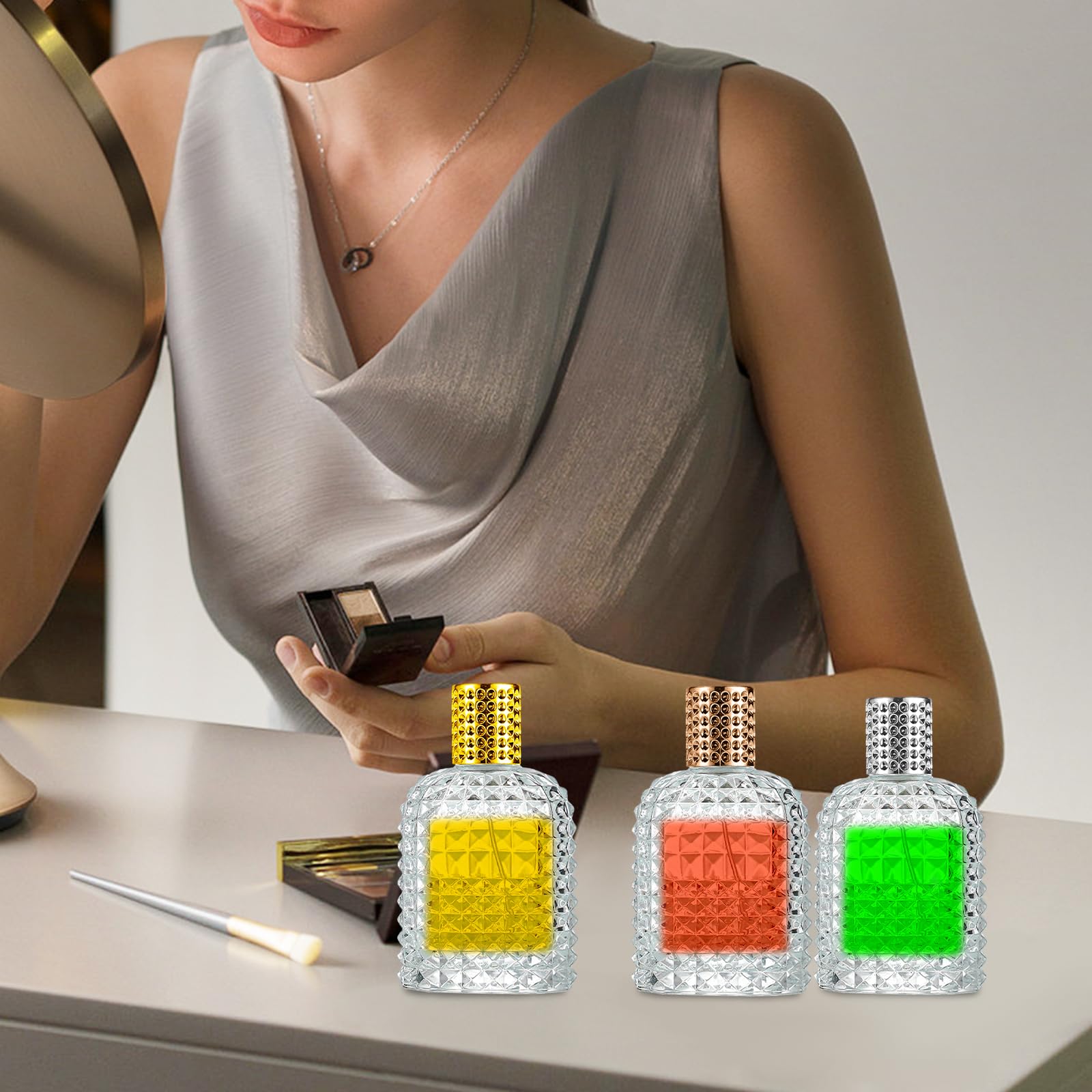 Rozpylacz do perfum, przenośna butelka z rozpylaczem z nasadką, 3 sztuki, 50 ml, butelka na perfumy z ananasem, do wielokrotnego napełniania, ze szkła kryształowego, puste szkło z pipetami i lejkiem