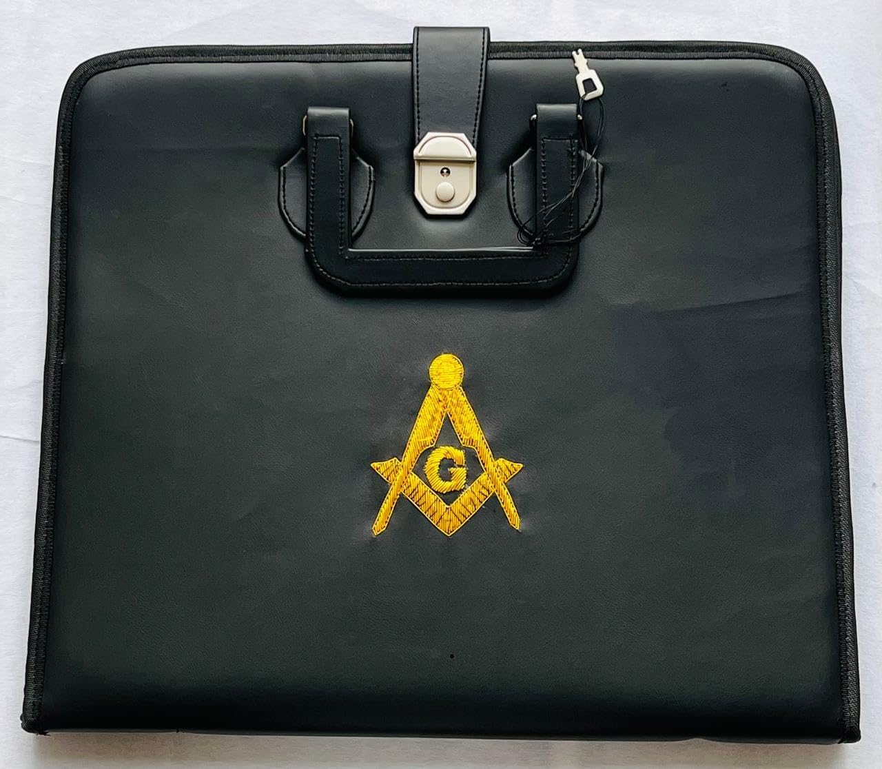 Masonic Case Hand Embroidered Goldedn Bullion Wire Square & Compass Fits Master Mason Apron & Chain Collar