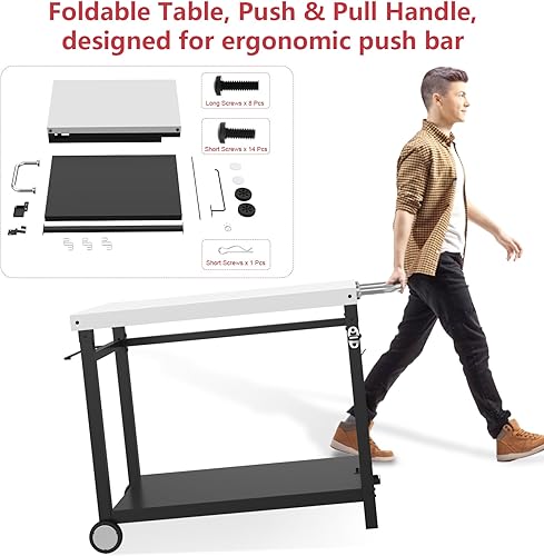 Miniatura 6 de GLOWYE Carros grandes para parrilla de barbacoa con ruedas, doble estante de acero inoxidable para exteriores, mesa de comedor movible para mesa de