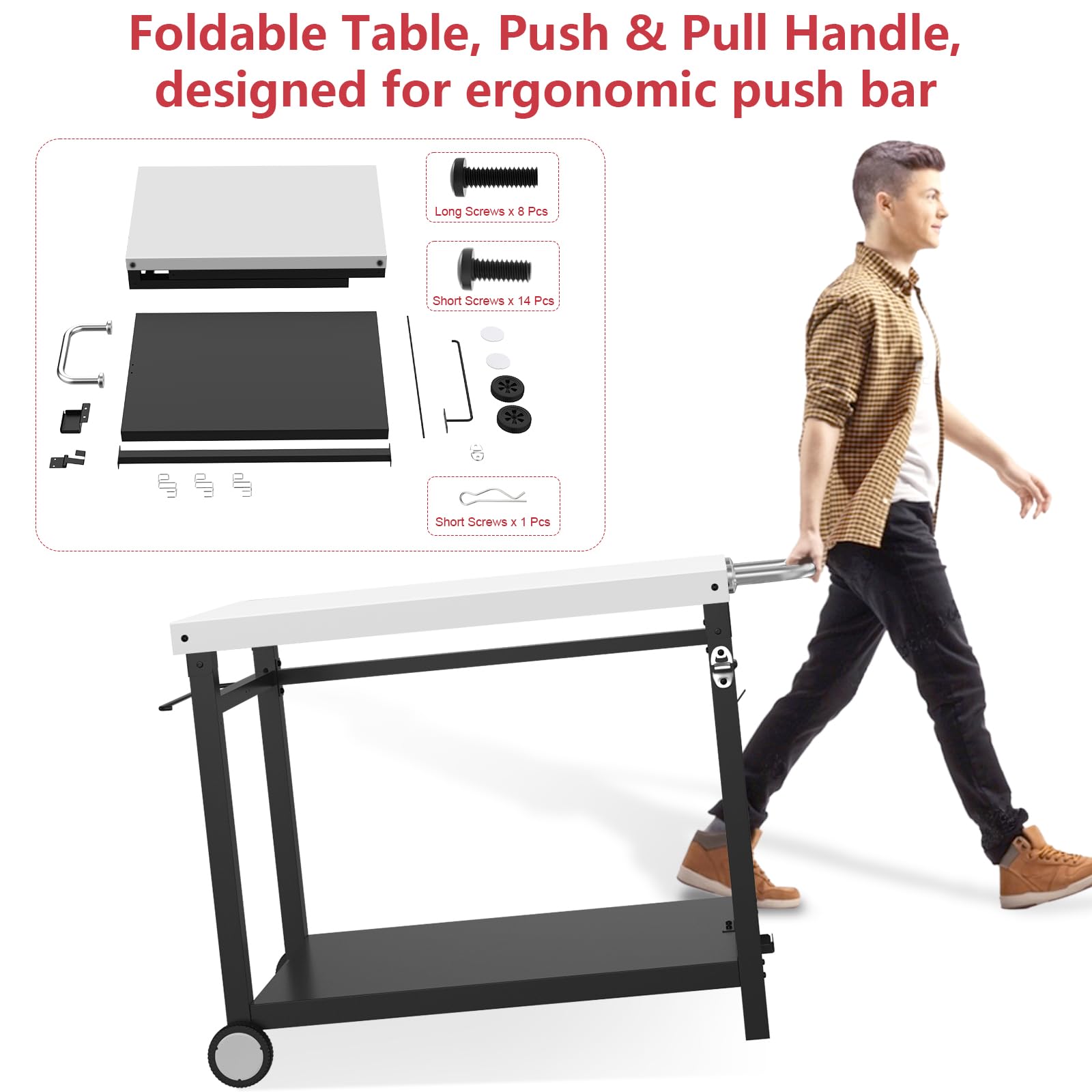 GLOWYE Large BBQ Grill Carts with Wheels, DoubleShelf Stainless Steel