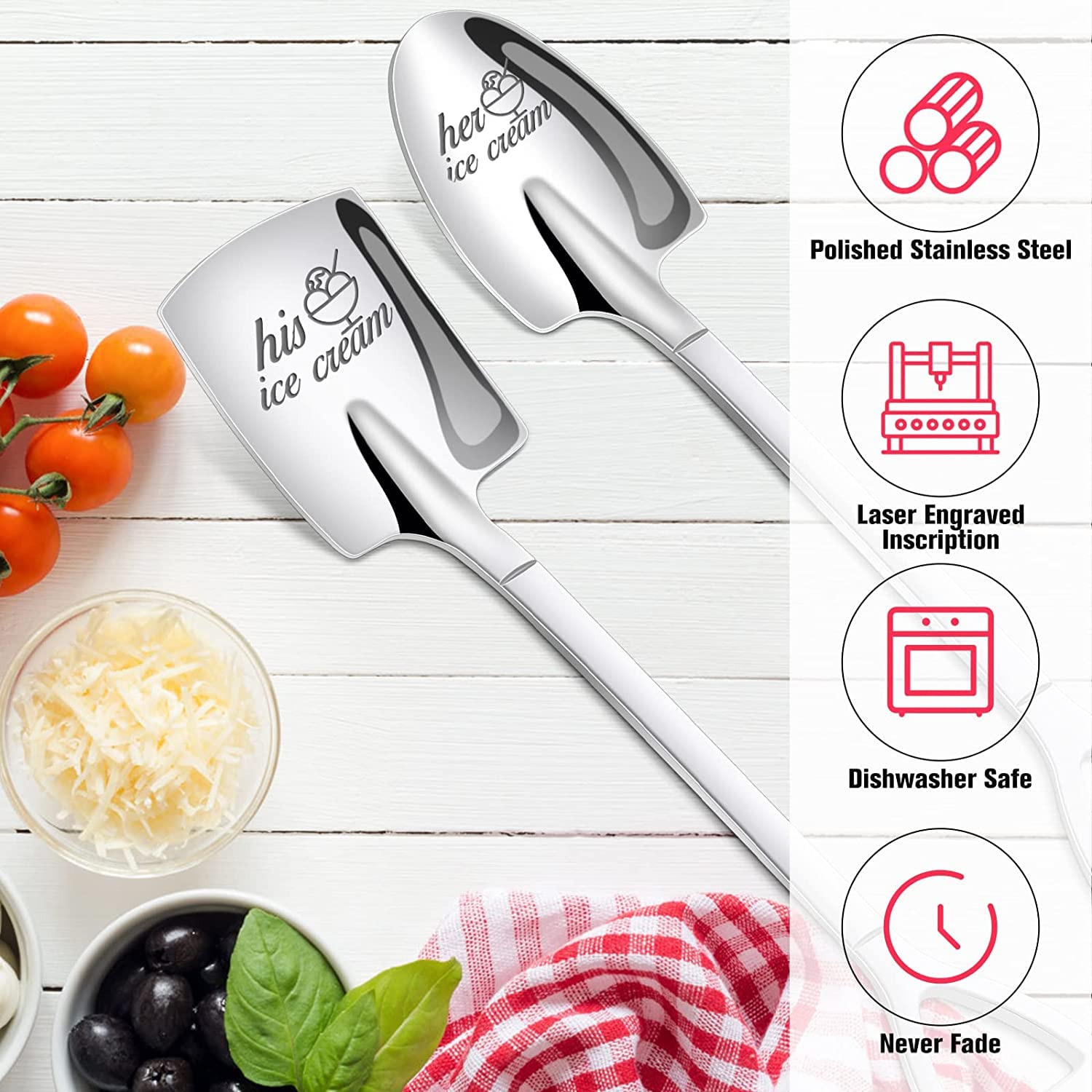 Set di 2 cucchiaini da caffè in acciaio inox, regalo di anniversario di matrimonio per lei e lui, ideale come regalo di Natale, San Valentino, matrimonio, per gli amanti delle coppie, 2