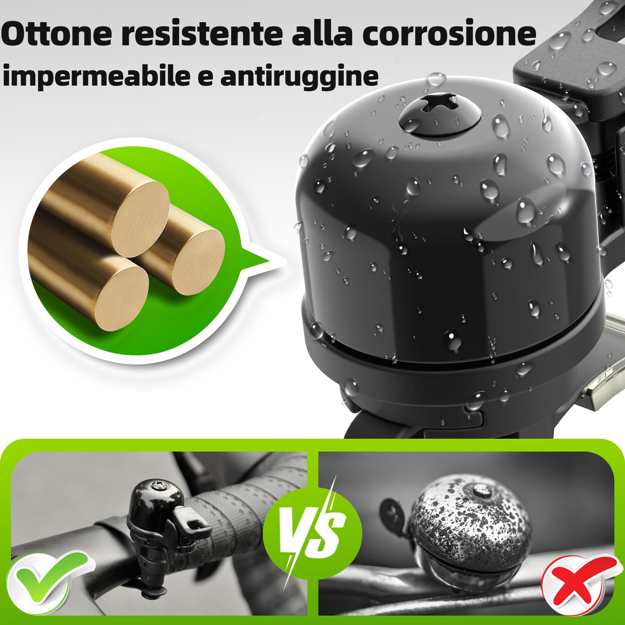 RBRL Mini campanello per bicicletta per bici da strada e gravel – Campanello per bicicletta rumoroso da 100 dB, girevole a 360°, utilizzabile con mano sinistra/destra – Compatto per manubri da 22–32 m