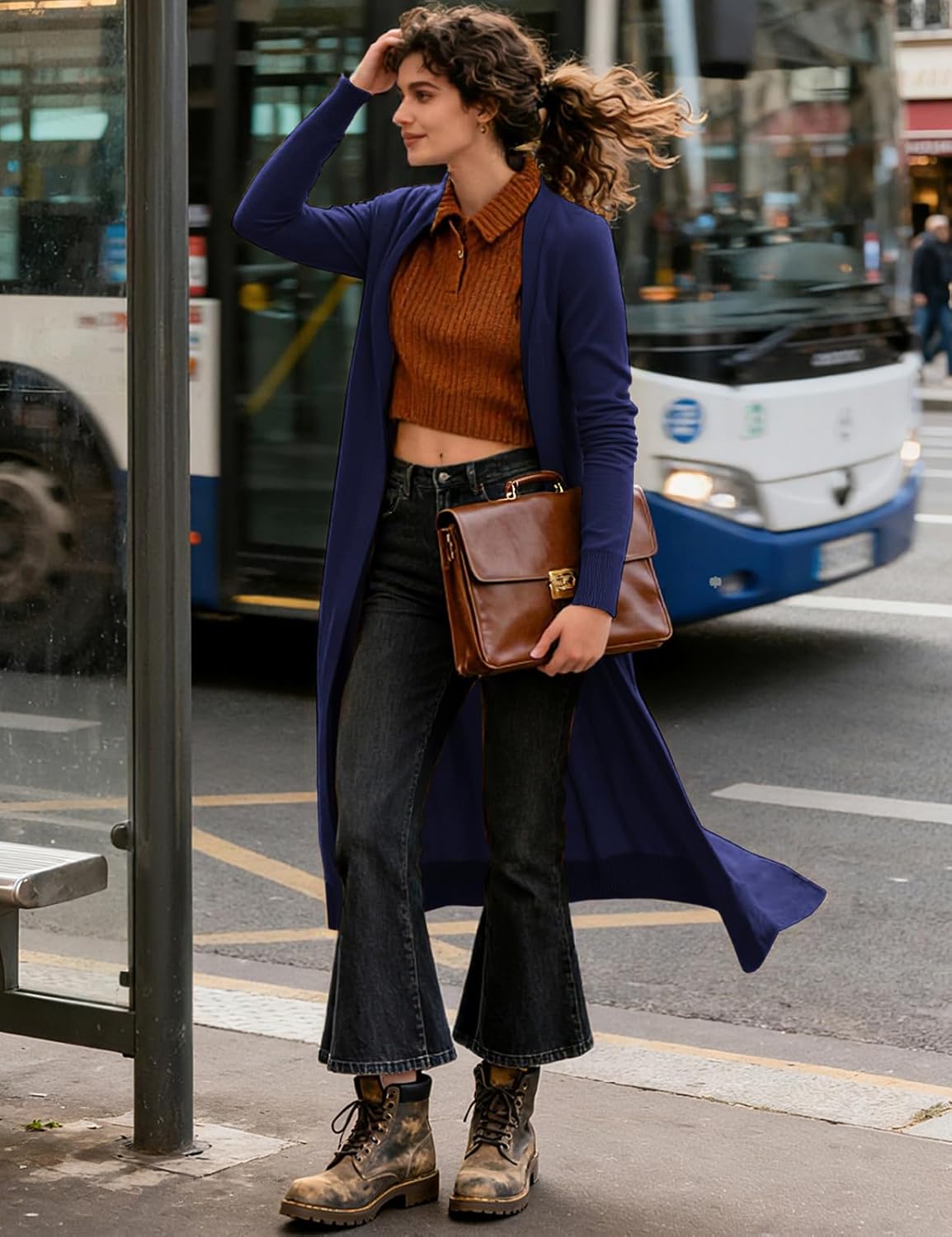 GRACE KARIN Essential Solid Open Front Maxi Long Knitted Cardigan Sweater for Women - Image 2