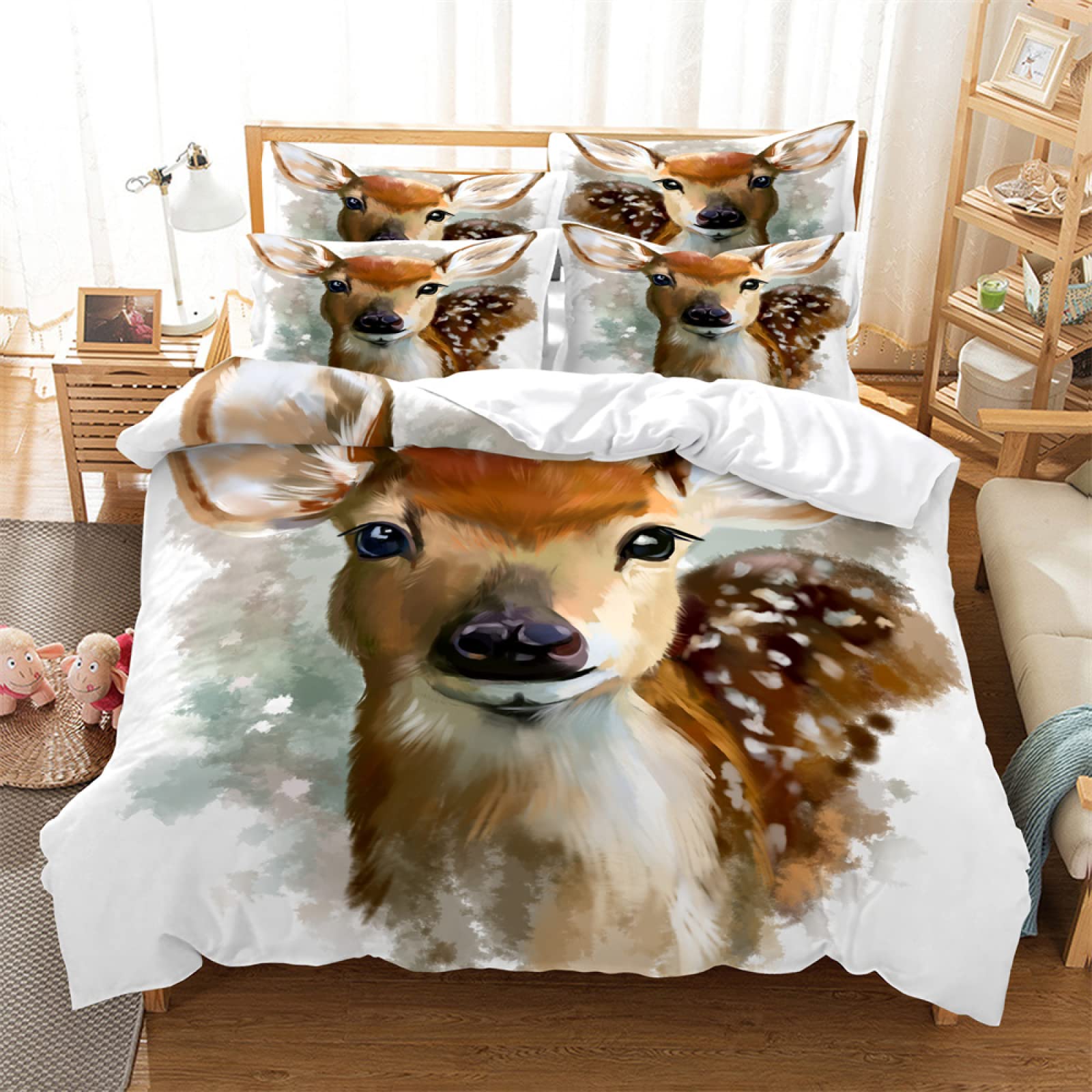 Parure de lit enfant cerf blanc avec housse de couette 90x190 et sa taie