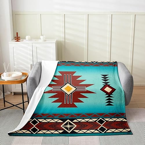 Miniatura 2 de Manta de forro polar geométrico del suroeste, suave y acogedora, manta de franela nativa del suroeste para niños, mujeres y adultos, estilo bohemio,