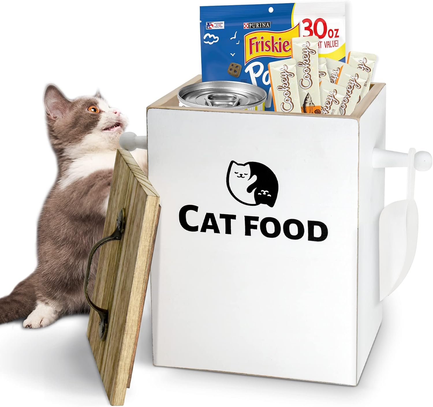 Dog and Cat Food Storage Container, Pet Treat Container Tin with Handle, Farmhouse