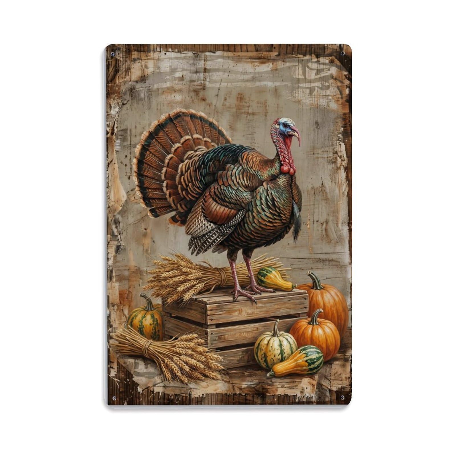 Heritage Turkey Farm Poultry Colorful Feathers Vintage Metal Tin Sign Plaque Wall Decor for Cafe, Club, Garden Metal Poster 8x12Inch